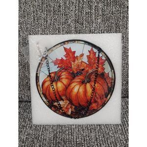 Pumpkin & Maple Leaf Stained Glass Suncatcher